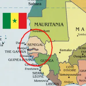 Map of Senegal with Senegalese flag