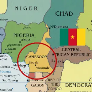 Map of Cameroon with Cameroonian flag