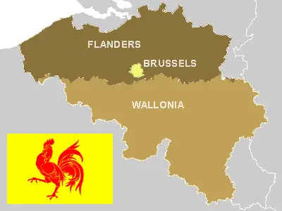 Map of Wallonia with Walloon flag