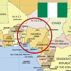 Political map of Nigeria with Nigerian flag