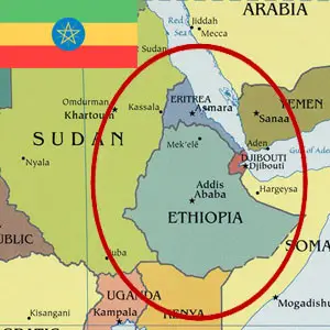 Map of Ethiopia with Ethiopian flag