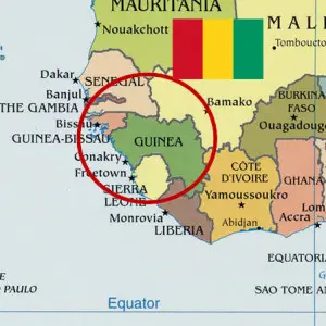 Map of Guinea with Guinean flag