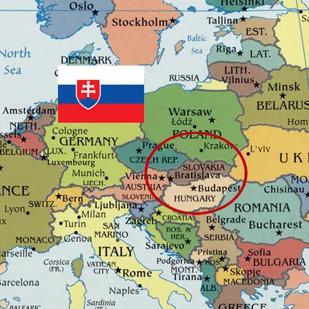 Map of Slovakia with Slovak flag